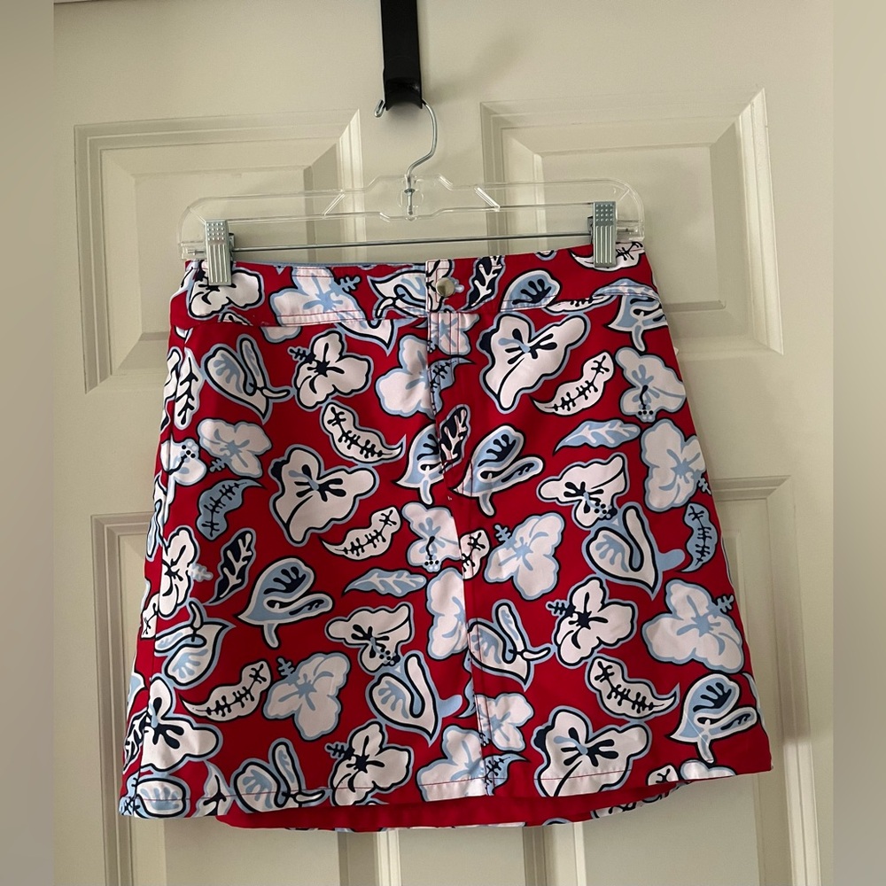 2 in 1 Tropical beach skirt red white & Blue Hibiscus Hawaiian print, S women’s